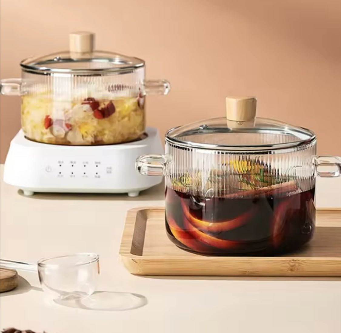Durable Cooking Glass Pot With Lid, Dual Handles Glass Simmer Pot, Heat Resistant Transparent Cookware, Kitchen Cooking Tool Durable Cooking Glass Pot With Lid, Dual Handles Glass Simmer Pot, Heat Resistant Transparent Cookware, Kitchen Cooking Tool